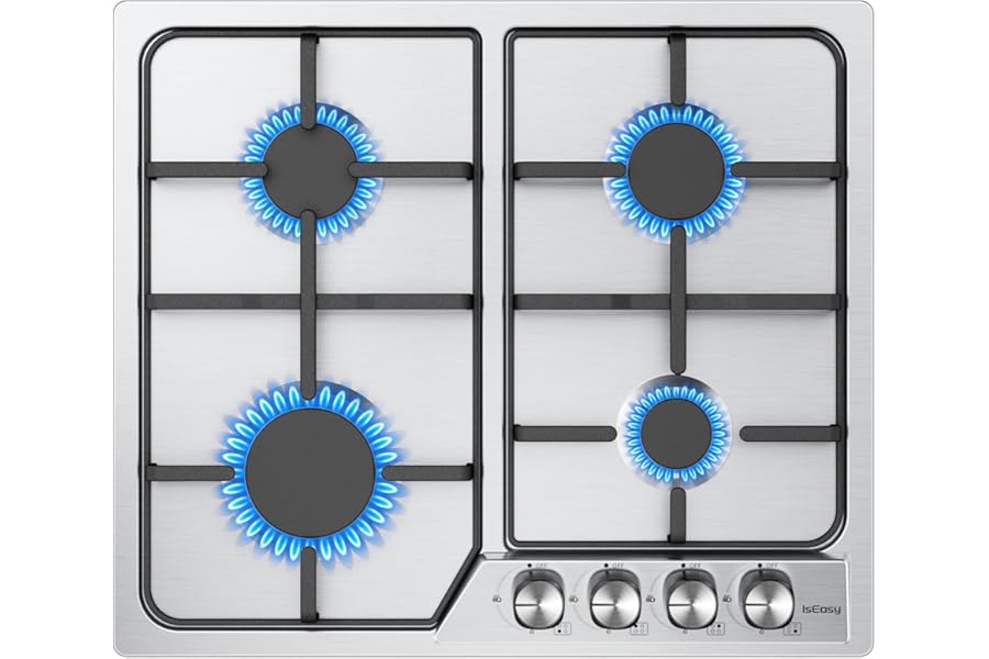 IsEasy Gas Hob Stainless Steel 4 Burners Built-in IsEasy 4 Burner Gas Hob 60 cm 7200 W