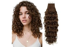RUNATURE Extensiones Adhesivas Pelo Ondulado Natural Marrón #4 Adhesivas Extensiones Pelo Remy Natural Cabello Humano Extensiones Adhesivas Pelo Natural Wavy 16 Pulgada 20pcs/50g