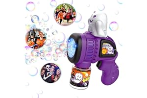 Bombble Pistola a Bolle di Halloween Carino Fantasma, Macchina Bolle di Sapone Automatica per Bambini 8000+ Bolla al Minuto, 10 Fori Sparabolle con Luci/Soluzione per Festa Halloween All'aperto