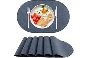 ‎SPFASZEIV Platzsets Abwaschbar Tischsets 6er Set PU-Leder, Hitzebeständig, rutschfest, Platzset für Esstisch, Küche Oval Dunkel Blau