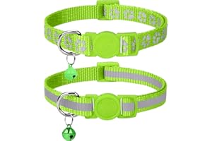 Taglory Collare Gatto Riflettente, 2 Pezzi Collari per Gatti Antistrozzo con Campanellino e Fibbia di Sicurezza, Stampa Zampa Carina 19-32cm Verde