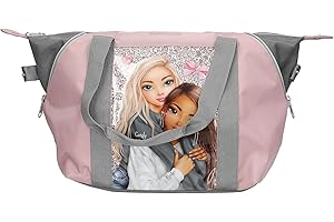 Depesche 13321 TOPModel My BFF - Sac de Sport Rose et Gris, avec Motif de Mannequin et Paillettes, Sac avec Forme Ajustable pour Plus de Place