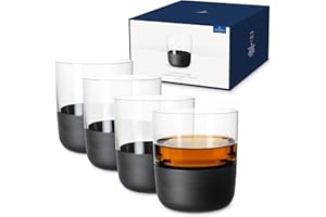 Villeroy & Boch – Manufacture Rock Ensemble De Verres À Whisky, 4 Pièces, Cristallin Avec Fond Noir Mat, Contenance 250 Ml