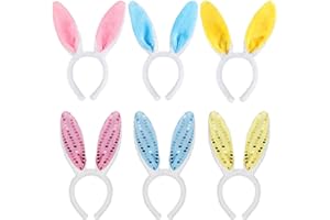 KEYIDO 6 Pack Bunny Ears, Easter Rabbit Ears Headband, Easter Bunny Headwear for Kids Adults Easter Party Costume Accessory Photos Booth Props (Pink, Yellow, Blue)