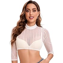 Pluvyze Dirndl Bluse Damen Weiß - Spitze Trachtenbluse Für Oktoberfest