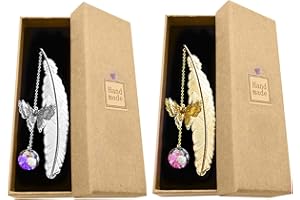 ZOCONE Segnalibro Metallo Segnalibri Ciondolo, 2 Pezzi Segnalibro Foglie Piuma Ciondolo Segnalibri Oro e Argento, con Scatola, Regali unici per Bambini/Studenti/Insegnanti e Amici da Leggere