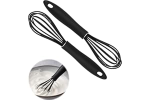 LUNPOEM 2 PCS Fouet en Silicone de Qualité Alimentaire avec Poignée Ergonomique Confortable, Fouet Inox Léger et Durable, Petit Fouet Cuisine Polyvalent pour Battre, Mélanger et Émulsionner