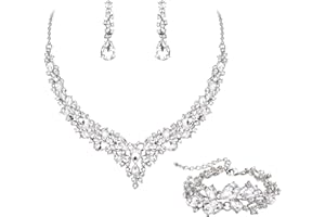 EVER FAITH Statement Halskette Ohrringe und Armband Set für Damen österreichische Kristall Tropfen Cluster Schmuckset Klar Silber-Ton