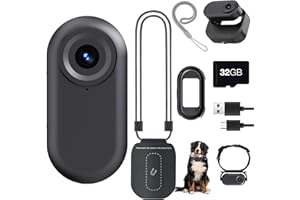 ydi Tragbar 1,47'' Bildschirm Daumen Mini 1080P Körper/Sport/Haustiere Kamera, Doppelter Akku mit Magnetischem Ladefach, Hundehalsband, 32G Karte (Schwarz)