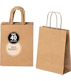 BOXPACKING | Sacs Kraft avec Poignée | 50 Sac Papier Blanc | 25 Sachet