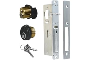 AISECURE Storefront Door Lock Alsecure Commerical Mortise Lock Swing Deadbolt & Solid Brass Cylinder Combo with Key Thumbturn Keyed Alike for Aluminum/Zinc Alloy Shop Doors 31/32 inch Backset Black