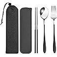 loopki Portable Reusable Travel Cutlery Set,Stainless Steel Cutlery Set Portable Camp Reusable Flatware Silverware,Include Fork Spoon Chopsticks with Case