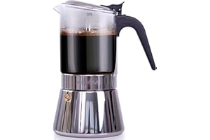 VeoHome Cafetière Italienne en verre et inox 360 ML – Cafetière Moka Induction, Gaz, Céramique Style Expresso – 7 tasses, Sûre et Lavable au Lave-Vaisselle