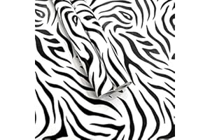 Taogift Self Adhesive Vinyl White Black Zebra Print Contact Paper Shelf Liner for Dresser Drawer Cabinets Table Furniture Walls Crafts Decal Removable 17.7x117 Inches
