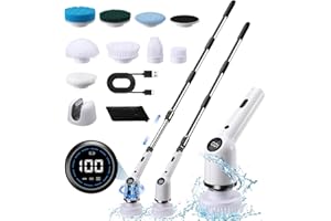 ACEMALL Electric Cleaning Brush, 9 IN 1 Electric Spin Scrubber Cordless Power Electric Scrubbing Cleaning Brush with 60" Adjustable Handle, 9 Brush Heads, 3 Speed for Bathroom Tub, Kitchen, Floor, Grooves