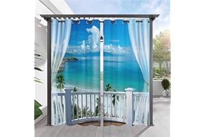SK Studio 2 Stück Outdoor Vorhang Wetterfest Wasserdicht Sichtschutz Sonnenschutz Vorhang mit Strand-Ozean-Druckmuster für Balkon Terrasse Veranda Pergola Gartenlaube Stil 11, 264x213cm