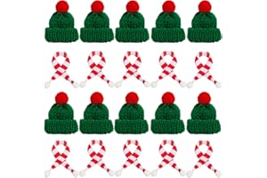 Dereine 20 Stück Mini Weihnachtsmütze, Kleine Weihnachtsmütze und Schal Set, Mini-Strickmütze des Weihnachten, Nikolausmütze Klein für Weihnachten Weinflasche Abdeckung, Puppenhaus, Weihnachtsfeiern
