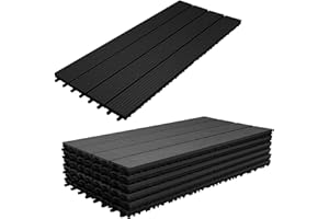 Gimisgu Terrassenfliesen WPC Fliesen, 30x60 cm Holzoptik Klickfliesen Balkonfliesen Klicksystem Terrassendielen Klickfliese Kunststoff Bodenfliese mit Drainage, 30er Set für 5m², Anthrazit