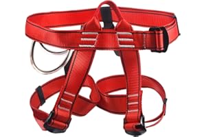 NewDoar CE Certified Climbing Harness, Mountaineering Rock Climbing Harness, Half Body Harness for Rappelling Fire Rescuing Tree Climbing-Red