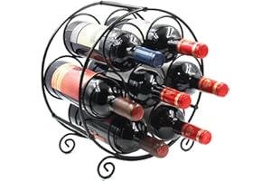 PAG 7 Bottles Small Wine Rack,Metal Floor Tabletop Wine Rack Free Standing,Home Kitchen Wine Storage Organiser Bottle Holder,Black