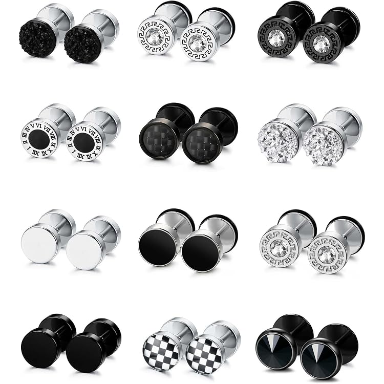 6 Paar Edelstahl Ohrstecker – Fake Plug Ohrringe In 3-8 Mm, Unisex, Schwarzes Design