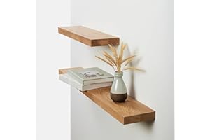 ‎BESTLOFT.DE BestLoft Wandregal Wandboard Schweberegal Eiche ohne Baumkante Naturkante Regal Wand Schweberegal Holzregal Bücherregal Wand Wandregal Holz kleines Regal Küchenregal Wand Shelf (140cm)
