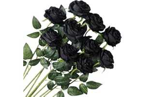 Veryhome 10 Pezzi Fiori Artificiali Rose di Seta Falso Bouquet da Sposa da Sposa per la casa Giardino Partito Decorazioni Floreali (Nero, Rose in fiore)