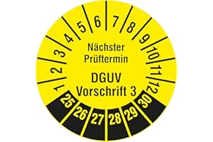 LABELIDENT Mehrjahresprüfplaketten 2025-2030 - Nächster Prüftermin DGUV Vorschrift 3 - Ø 20 mm, 1.000 widerstandsfähige Prüfplaketten auf Rolle, Polyethylen, gelb, selbstklebend