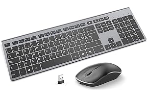 JOYACCESS Teclado y Raton Inalambrico,2.4Ghz Delgados Portátil Recargable de Tamaño Completo Español, Ergonómico Silencioso para PC,Laptop,Smart TV-Negro y Gris