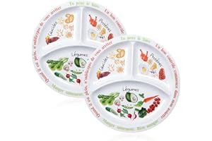 Yuecda Assiette de contrôle des portions pour un régime équilibré – Assiette pour un régime sain pour adultes et adolescents – Partitions en mélamine, perte de poids, diabétique (texte français) (2)