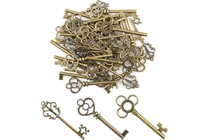 brileze 30 Pcs Vintage Key Charms Antique Bronze Skeleton Keys DIY Flying Keys Charm Rustic Necklace Pendant Set Assorted Handmade Accessories for Jewelry Making Room Wedding Party Decor (3 Shape)
