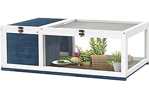 PawHut Schildkrötenhaus aus Holz, Schildkrötengehege mit Haupthäusern, aufklappbare Oberseite, Outdoor-Reptilienkäfig, Terrarium für Schildkröten, Reptilien, Eidechsen, Schlangen, Blau