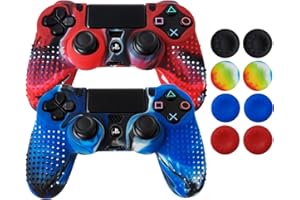Hikfly Non-Slip Studded Rubber Oil Silicone Controller Cover with 8pcs Thumb Grips Caps Kit for Sony PS4/Slim/Pro Controller(Camouflage Red and Blue)