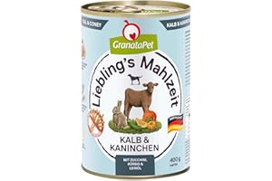 GranataPet Liebling's Mahlzeit cielęcina & królik, mokra karma dla psa bez dodatku cukru, bezzbożowa pełnoporcjowa karma dla psa, 6 x 400 g