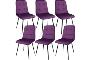 JIJIAN Lot de 6 Chaises de Salle à Manger, Chaise de Cuisine en Velours et Pieds en Métal Noir, Design en Damier, pour Salle de Séjour Chambre à Coucher Cuisine Salon Réception, Violet