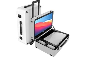 POGA LUX White Valigia da Gaming (compatibile con Playstation 5) inclusi trolley e monitor da gaming AOC da 24'' - Bianco (V2 - altoparlante Bluetooth opzionale), bianco