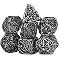 AISR 7pcs Metal DND Dice Set, Hollow Skull Pattern Polyhedral Dice Set with Storage Box, Multi Sided Dice Props for Board Card Game, Dungeons and Dragons RPG MTG Role Playing Games(#1)