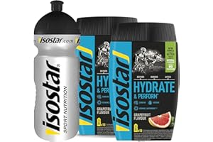 Isostar Hydrate & Perform Iso Drink - 400 g de poudre de boisson isotonique - poudre d'électrolyte pour soutenir la performance sportive - 2 x pamplemousse + bouteille de 0,5 litre