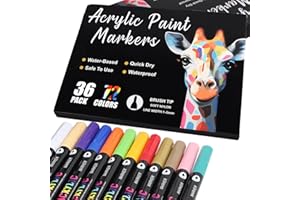AEDAGA 36 Acrylic Paint Pens with 72 Colours Brush Tip for Rock Painting Fabric Glass Stone Ceramic Wood Metal, Dual Tip Acrylic Markers for Adults, Paint Markers for Easter Egg Pumpkins Graffiti