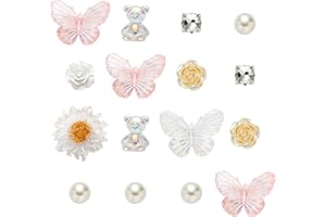 NEVEGE Flower Designer Shoe Charms for Girls Adults Teens Kids Kawaii Shoe Decoration Cute Charms with Buttons for Clog Sandals Birthday Party Gift,14PC