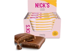 NICKS Barre Keto Crunchy Caramel, Chocolat Amandes Sans Sucre Ajouté 88 Calories 1,8 Glucides Nets Low Carb Bonbons Sans Gluten (21 Barres x 28g)
