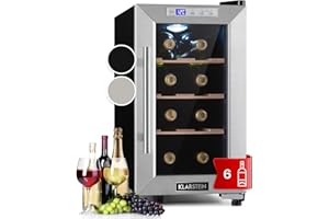 Klarstein Cantinetta Vino, Cantinetta Vino Refrigerata a Zona Singola per Interno/Esterni, Frigo Bar, Cantina Vino con Vetrina, Mini Bar con Protezione UV, Frigo Vino con Touch Pad 11-18°C 6 Bottiglie