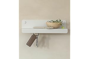 Kazai.® Colgador llaves pared 'Holmsen' | Diseño minimalista cuelga llaves paredes inspirado en Berlín | Portallaves para hogar con estante metálica | Guarda llavero, mueble de entrada | Blanco