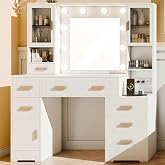 AISALL Dressing Table with Mirror and Lights, 49" Large Makeup Table with 7 Drawers and 3 Cabinets, Dressing Table with Built