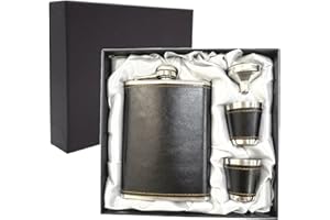 UMBERDOM Hip Flask Set with Funnel and Shot Glasses, 8 oz Alcohol Flask Stainless Steel + PU Leather Whiskey Flask, Leak Proof Pocket Hip Flask for Liquor for Men, Black