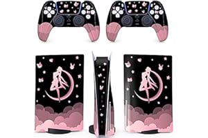 BelugaDesign Peau de Lune PS5|Anime Magical Girl Cloud Étoiles|Mignon Kawaii Vinyl Cover Wrap Sticker Ensemble Complet Contrôleur de Console|Compatible avec Sony Playstation 5 (Disque PS5, Rose Noir)