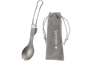 Navaris Fourchette Pliable - Couvert pour Popote Camping et Bivouac - Cuillère Fourchette 2 en 1 en Titane - Couvert de Voyage Léger et Compact - Longueur de 16,5 cm Dépliée