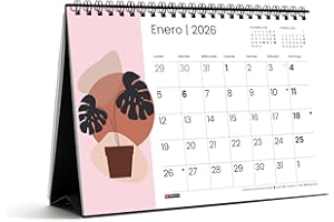 Miquelrius - Calendario 2026 de sobremesa, Organizador anual A5: 210 x 148,5 mm, Con espacio para anotar, Encuadernación espiral doble, Planificador 12 meses, Español, Abstracto