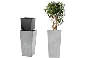‎KADAX KADAX Pflanzkübel mit Innentopf, Höhe 68cm, Beton grau – Wetterfester Blumentopf für Innen & Außen, ideal für Garten, Balkon & Terrasse, zum Bepflanzen, Dekorieren und als stilvoller Übertopf