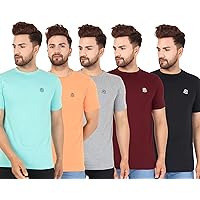 RZERO9 Men's Cotton Regular Fit Half Sleeve Plain Solid Casual Wear Round Neck Tshirt (Combo Pack of 5) Multicolor